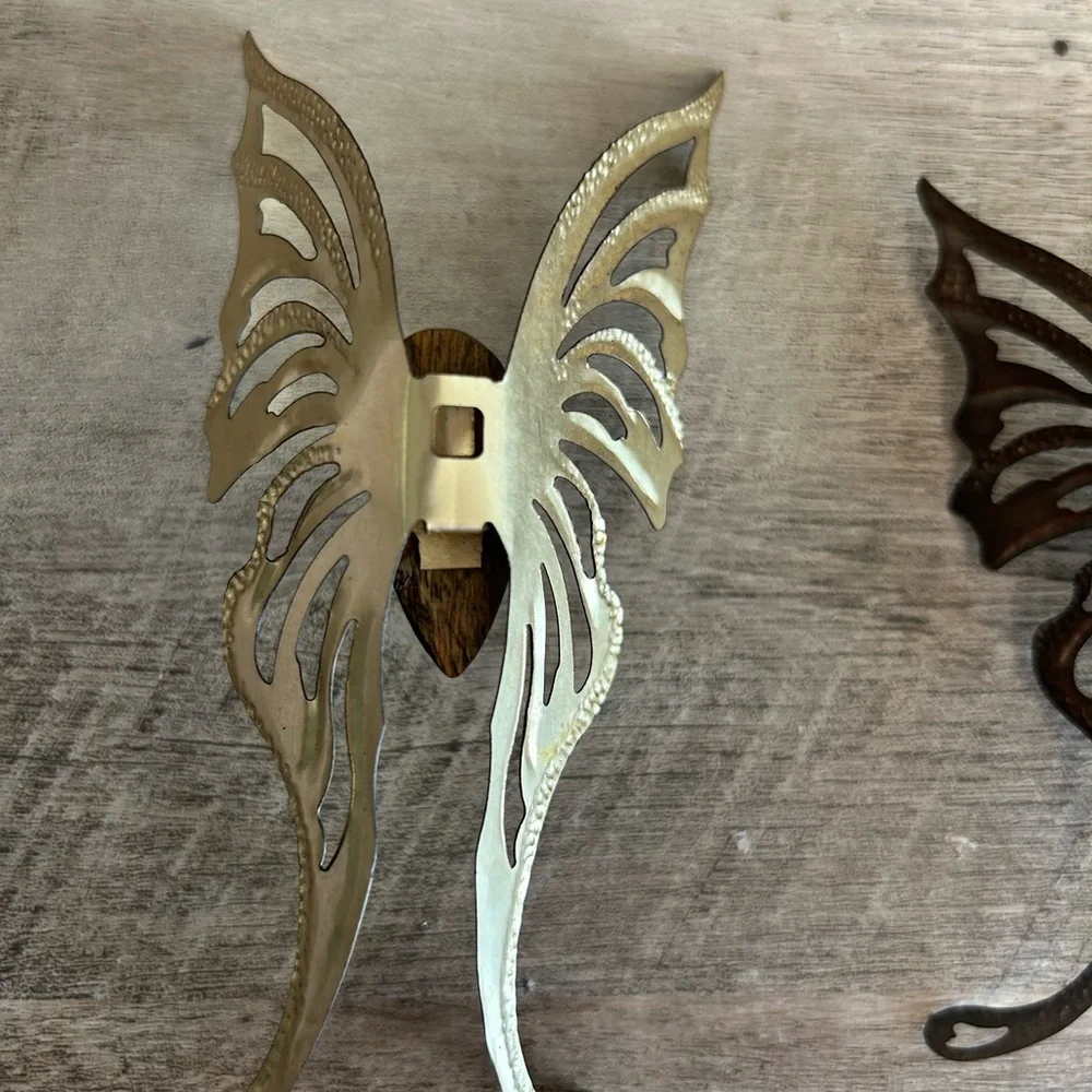 VINTAGE HOMCO BUTTERFLY BRASS WOOD WALL‎ PLAQUES HANGINGS HOME INTERIOR